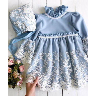 

Lovely Kids Baby Girls Lace Dress Long Sleeve Party Pageant DressHat Clothes