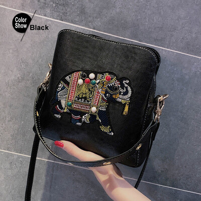 

Elephant Appliques Bucket shoulder bag Fashion luxury handbags women bags designer PU leather soft crossbody bags for women 2019