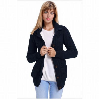

Cardigan button zipper pocket knit sweater casual hooded long-sleeved jacket womens