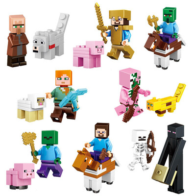 

HOT Minecrafted Steve Alex Zombie Enderman Reuben Skeleton Weapon Action Figures Toys Compatible With LegoINGlys Blocks