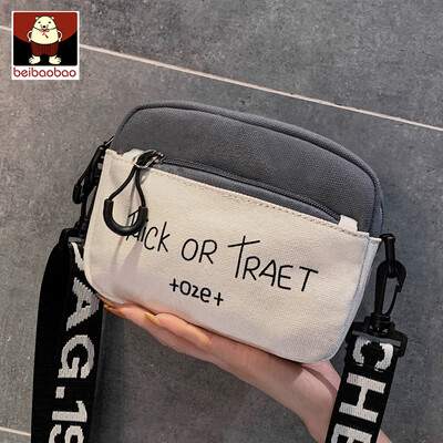 

Canvas bag women 2019 new Korean version of the tide of one-shoulder contrast color mobile phone leisure messenger bag