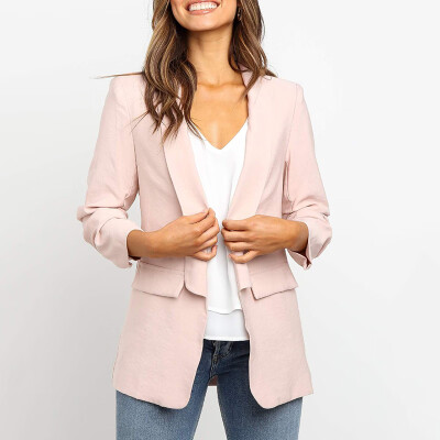 

Womens Long Sleeve Solid Coat Lapel Collar Casual Blazer Slim Fit Work Cardigan