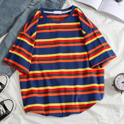 

tshirt women Stripe Short Sleeve Basic Tee Summer Loose Cotton tshirt women Tops feminina
