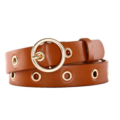

Fashion Women Solid Color Round Metal Buckle Faux Leather Belt Jeans Waistband