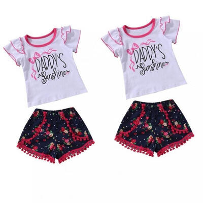 

Summer Toddler Baby Girl Floral 2PCS T-shirt TeeShort Pants Outfits Clothes