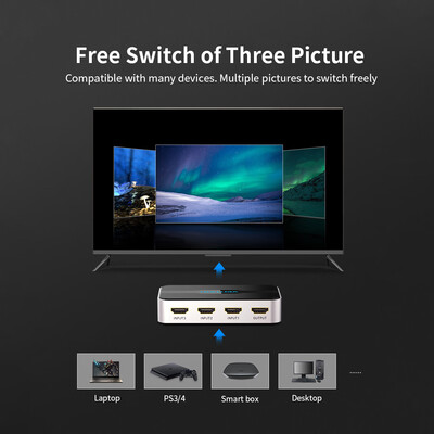 

VENTION HDMI Switcher HDMI 3 in 1 Splitter with 4K Full HD 1080P 3D Effect TMDS&IR Remote Control for LaptopSTBXBOXProjecto