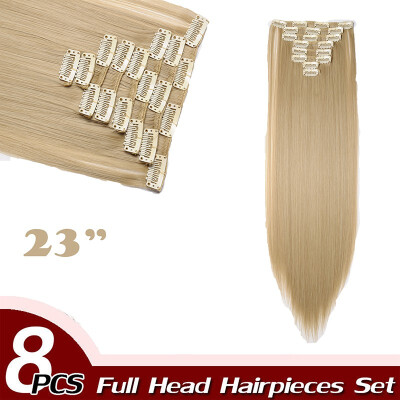 

Curly Full Head Clip Synthetic in Hair Extensions 8 Piece 18 Clips Hairpiece Long Wave for Women