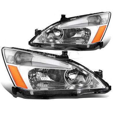 

Pair Chrome Housing Headlight Headlamp Amber Signal Lamp for 03-07 Honda Accord