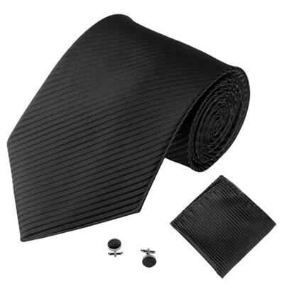 

Solid Color Stripe Jacquard Business Men Necktie Handkerchief Cuff Links Set