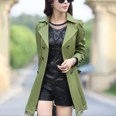 

Women Long Sleeve Double Breasted Jacket Belted Lapel Collar Solid Outwear Coat