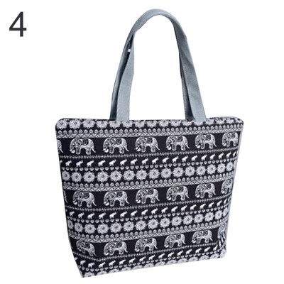 

Elephant Striped Canvas Shopping Bag Women Large Capacity Tote Shoulder Handbag