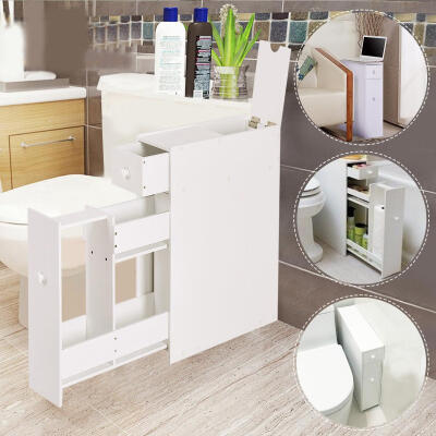 

Narrow Wood Floor Bathroom Storage Cabinet Holder Organizer Bath Toilet