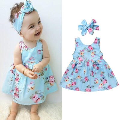 

0-4T Baby Girls Kids Summer Bow-Knot Party Dress Flowers Butterfly Cotton Skirt