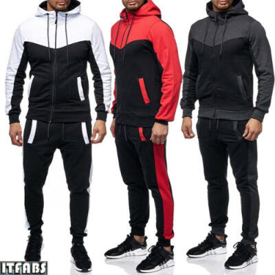 

Mens Tracksuit Set Zip Up Hoodie Tops Coat Pants Bottoms Jogging Gym Sweat Suit