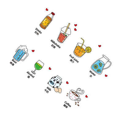 

Cartoon Kitchen Fruit Food Beverage Refrigerator Door Stickers Removable Wall Decals Dining Hall Kids Room Wallpaper