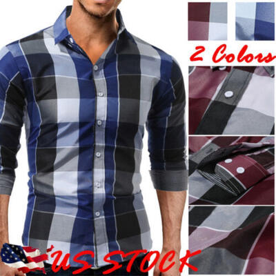 

Mens Fashion Luxury Casual Slim Fit Stylish Plaid Dress Shirts Long sleeve Shirt