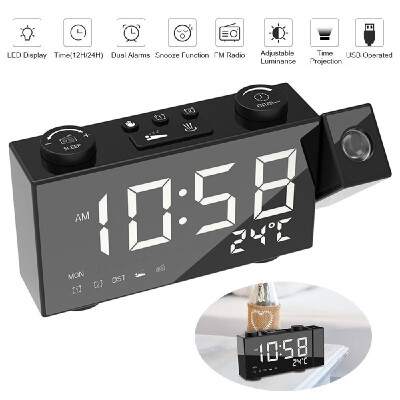 

6 Inch Digital FM Projection Radio Alarm Clock 4 Brightness Adjustment 3 Time Displays Dual Alarm Clock with Snooze Thermometer Cl