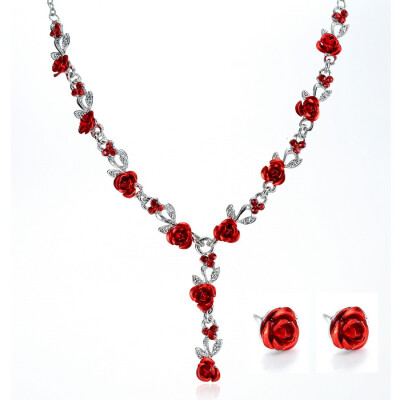 

Vintage Necklace Earrings Wedding Bridal Elegant Jewelry Sets For Women Flower Necklace Marriage Beads Jewelry Set Fashion