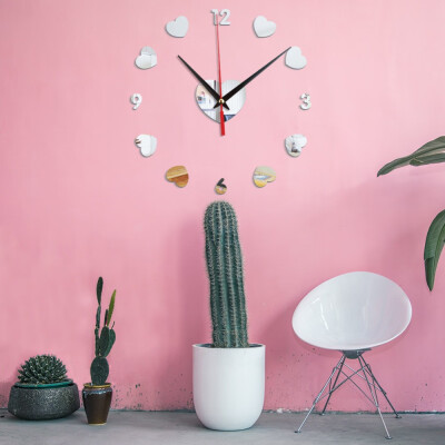 

Gobestart 3D Creative Love Digital Acrylic Mirror Clock Home Decoration Wall Clock