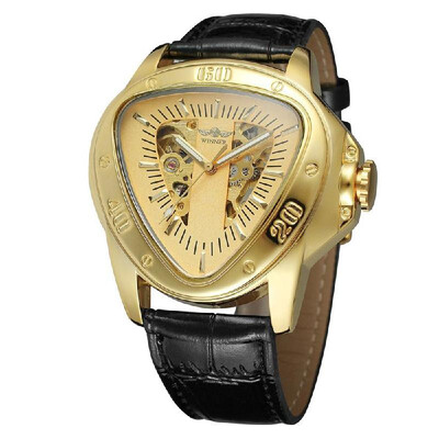 

Winner Fashion Sports Triangle Dial Golden Skeleton Mysterious Watch Men Luxury Automatic Mechanical Wrist Watches