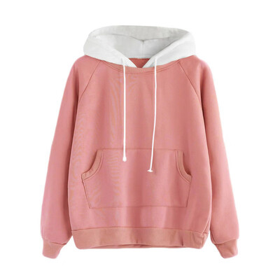 

Autumn Solid Color Long Sleeve Stitching Trend Plus Velvet Loose Sweater Stylish Hoodies Casual Tops