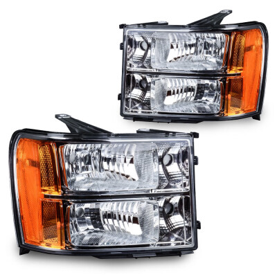 

For 2007-2014 GMC Sierra 15002500HD3500HD Headlight Assembly OE Projector Headlamp Chrome housing with Amber Reflector