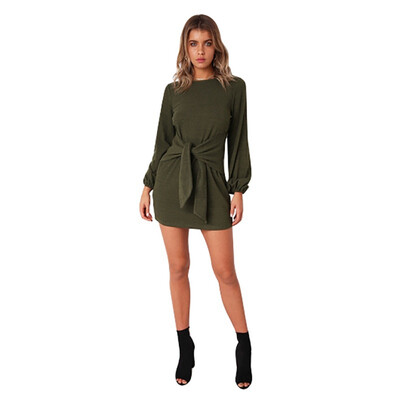 

Autumn&winter new casual belt long-sleeved knit dress