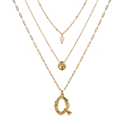 

Natural Pearl Beads Fashion 26 Letter Necklaces Pendants alphabet Gold Color Choker Initial Necklace Women Girl Jewelry Collier