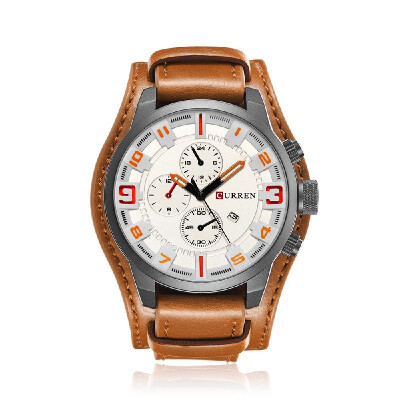 

Curren Men Sport Quartz Watch Fashion Calendar Watches Big Dial Leather Strap Wristwatch