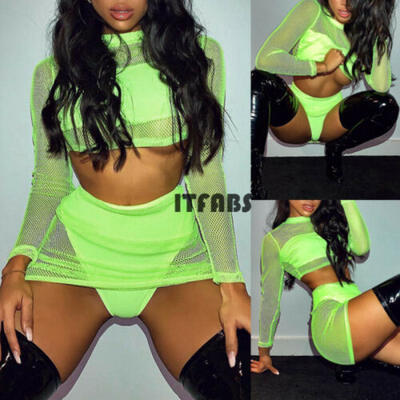 

Women Hollow Mesh Net T-Shirt Long Sleeve Tee Tops Transparent Blouse Clubwear