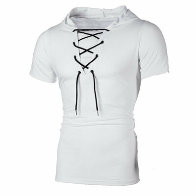 

Men Hoodie Short Sleeve T-shirt Fitness Workout Gym Hooded Tee Muscle Shirts Top