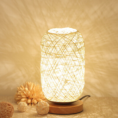 

Gobestart Wood Rattan Twine Ball Lights Table Lamp Room Home Art Decor Desk Light