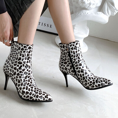 

Rose Womens Patent Leopard Boots Middle-Heeled Ankle Zipper Casual Boots Shoes