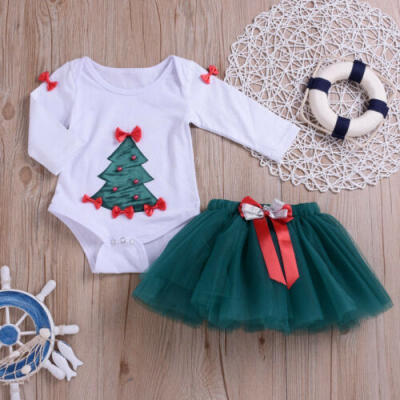 

US Christmas Newborn Baby Girls Romper Tops Tutu Skirt Dress Outfits Clothes Set