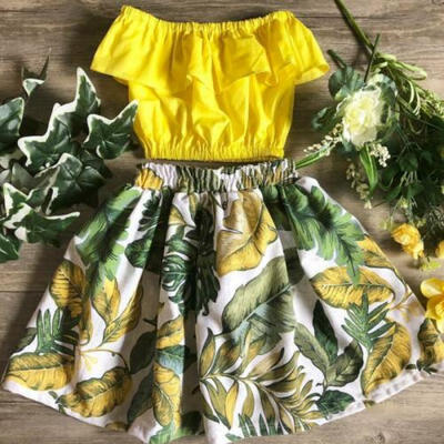 

2PCS Toddler Kids Baby Girl Off-shoulder Ruffle Tops Flower Skirt Outfit Clothes