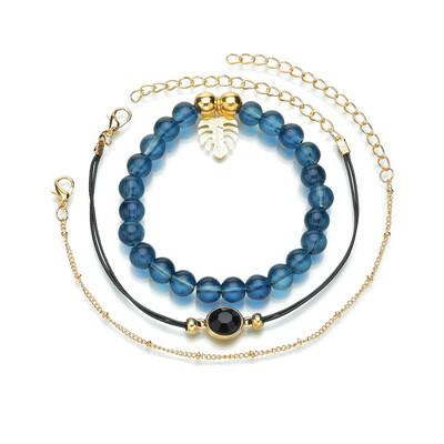 

Creative Treasure Blue Bead Chain Openwork Leaf Black Bead Chain Bracelet