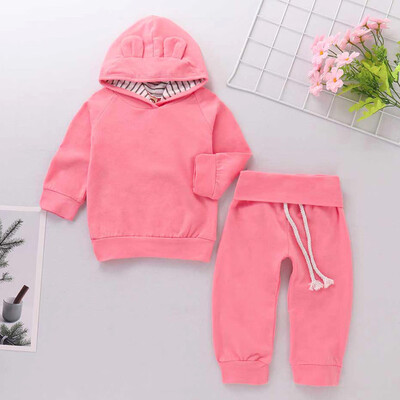 

Newborn Baby Boys Girls Solid Hoodie Cartoon Ears Tops Pants Clothes Sets