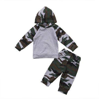 

2PCS Newborn Baby Boys Camouflage Hooded TopPants Outfits Cotton Clothes Set 0-18M