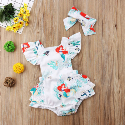 

Toddler Newborn Baby Girl Cartoon Mermaid Bodysuit Romper Jumpsuit Clothes