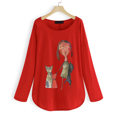 

Starmoon Womens Autumn Casual Plus Size Loose O-Neck Character Print Tunic Shirt Blouse