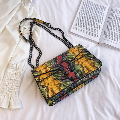 

Qiao Bani 2019 new European&American style fashion snake tattoo wine bag unilateral diagonal trend handbags cross-border exclusive