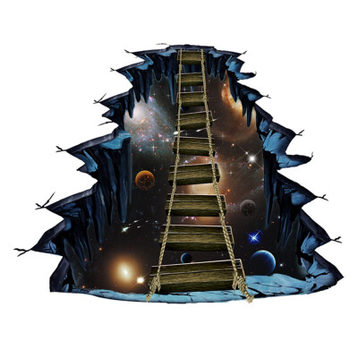 

3D Interstellar Space Floor Stickers Galaxy Suspension Bridge Wall DecalsMilky Way Decorations