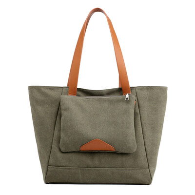 

2PcsSet Large Capacity Women Casual Canvas Zip Tote Shoulder Handbag Clutch Bag