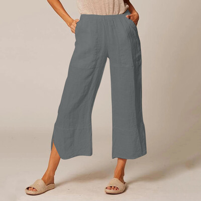 

The Fashion Womens Casual Pockets Solid Cotton Pants