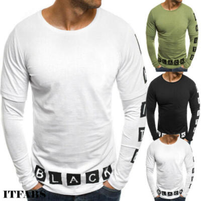 

Mens Cotton Sweat-absorbent Long-sleeved T-shirt Sports Fitness Breathable Tops