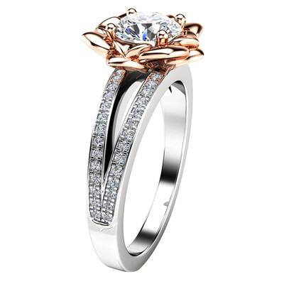 

Rose Flower Shape Zircon Ring Fashion Luxury Gold Silver Color Plated Cubic Engagement Women Wedding Rings Jewelry