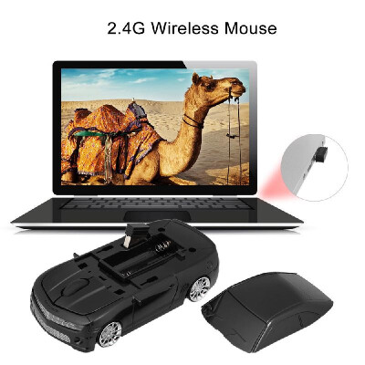 

24G Wireless Car Mouse USB Computer Mice Car Shape 1000 DPI with LED Light Receiver for PC Laptop Black