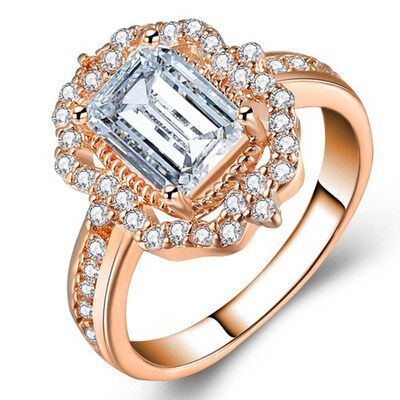 

Grateful Women Halo Diamond Vintage Engagement Ring Rose Gold Zircon Ring Wedding Ring