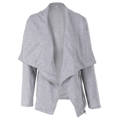 

2019 New Diagonal Zipper Design Fashion Women Solid Color Turn-down Collar Coat Autumn And Winter Casual Long Sleeve Jacket Coat