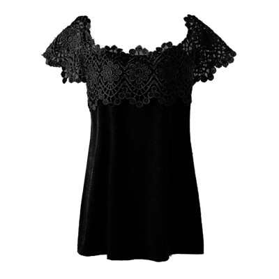 

Starmoon Women Summer Solid Lace Splice Patchwork Tee Lady Sexy Casual Loose Shirts Tops